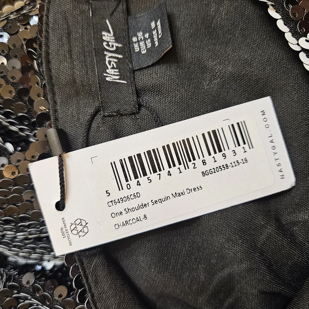 NWT Nasty Gal One Shoulder Sequin Maxi Dress size 4 Charcoal SEXY Ai-1898 - Picture 9 of 11